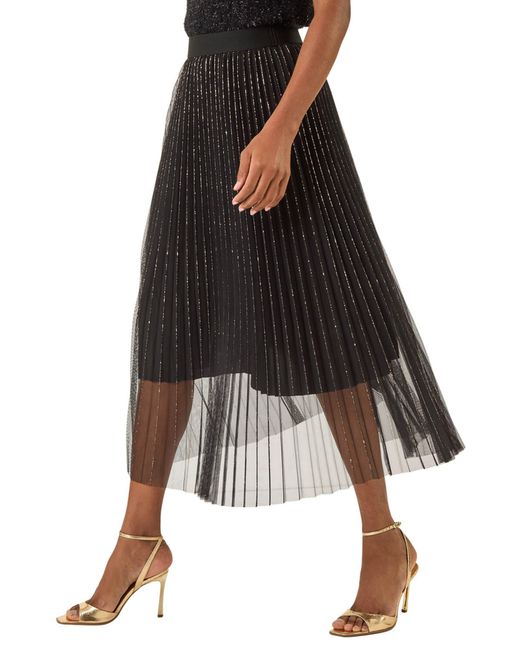 Roman Black Shimmer Mesh Pleated Skirt