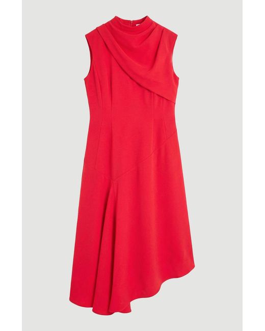Karen Millen Plus Size Tailored Crepe Cape Asymmetric Neck Detail Midi Dress