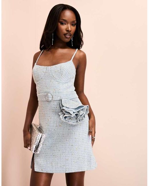 ASOS Natural Boucle Mini Dress With Corsage Detail