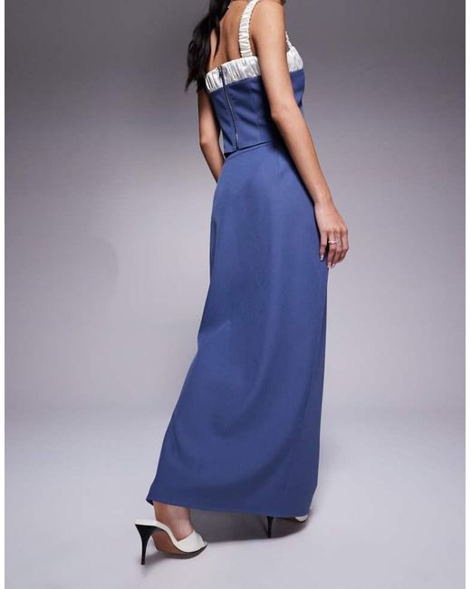 Kaiia Blue Exclusive Tailored Pocket Detail Side Split Maxi Skirt Co-Ord