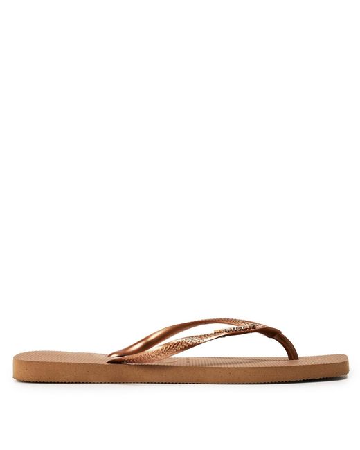 Havaianas Brown Square Logo Metallic Rose Flip Flops