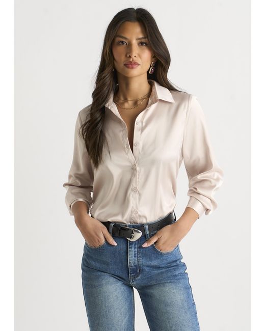 Gini London White Oyester Satin Loose Fit Button Through Shirt