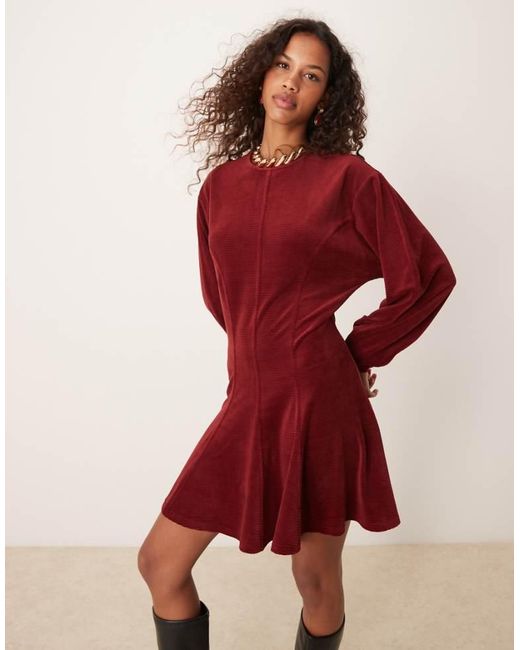 ASOS Red Chunky Cord Flare Hem Keyhole Back Mini Dress