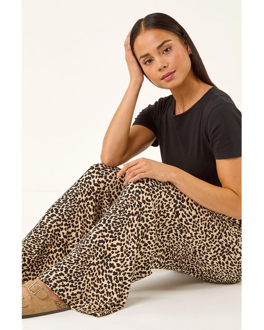 Roman Multicolor Petite Animal Print Wide Leg Trouser