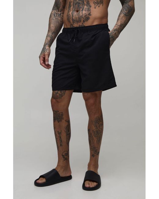 BoohooMAN Black Tall Mid Length Bm Autograph Swim Short for men