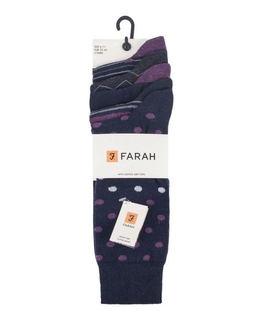 Farah Blue 5 Pack Thin Breathable Classic Polka Dot Patterned Soft Top Cotton Dress Socks for men