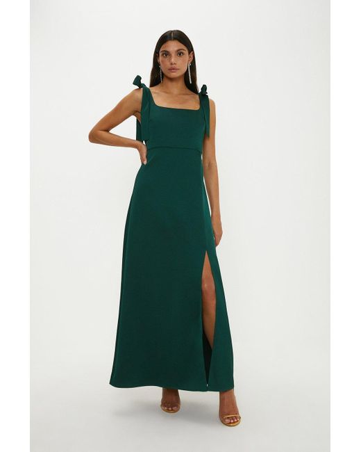 Oasis Green Satin Tie Shoulder Midi Bridesmaids Dress
