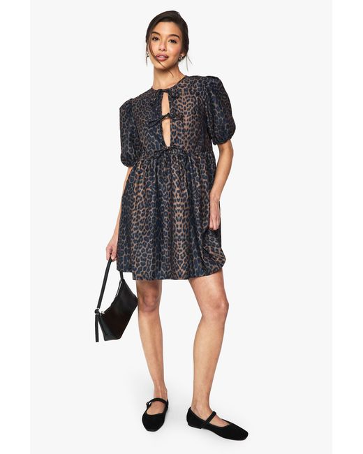 Boohoo Black Leopard Tie Front Mini Dress