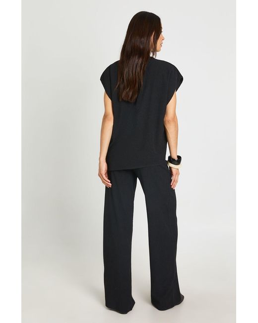 Boohoo Blue Tall Crinkle Asym Hem Top Straight Leg Co Ord