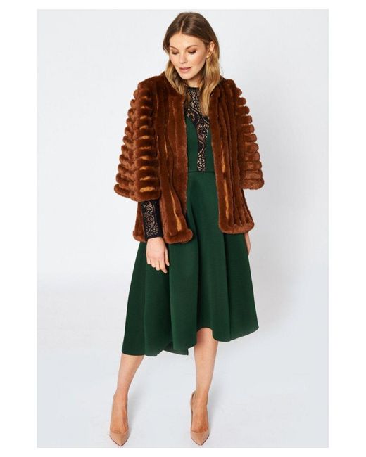 Jayley Brown Faux Fur Striped Coat
