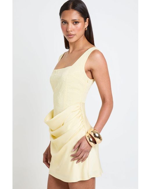 Boohoo White Satin Drape Jacquard Detail Square Neck Mini Dress