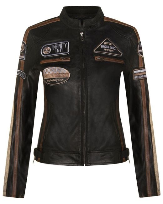 Infinity Leather Black Biker Racing Badges Jacket-Agadir
