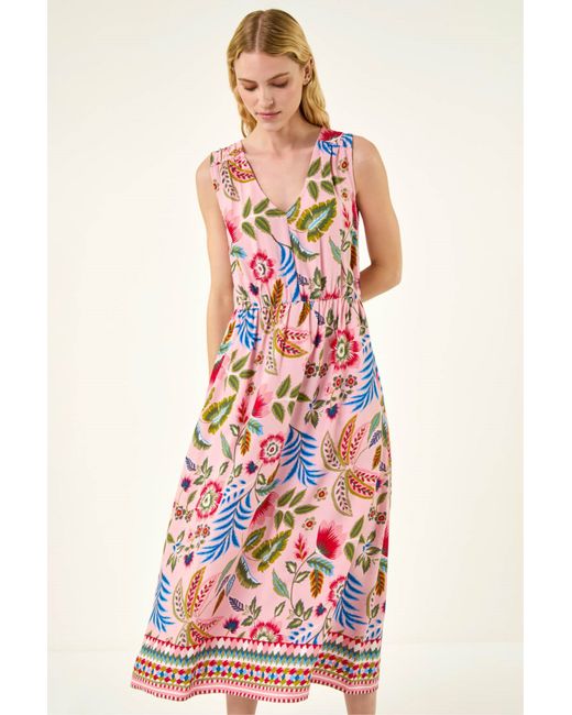 Roman White Tropical Floral Midi Dress