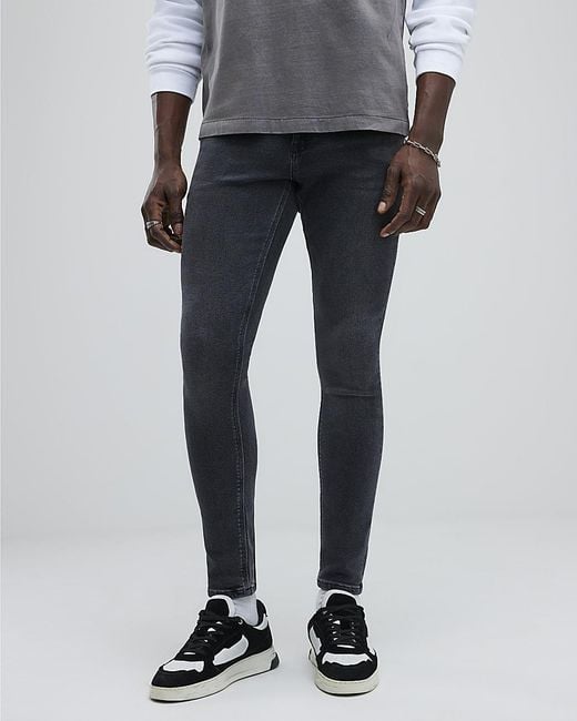 River Island Gray Skinny Jeans Spray On Cotton for men