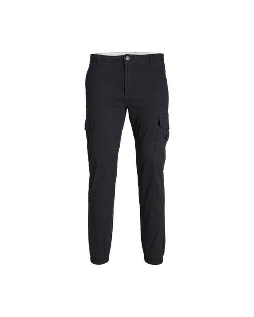 Jack & Jones Black Cargo Trousers Slim Fit, Normal Rise Military Combat Pant For for men