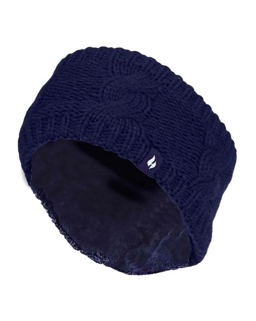 Heat Holders Blue Ladies Cable Knitted Fleece Lined Thermal Winter Ear Warmer Headband