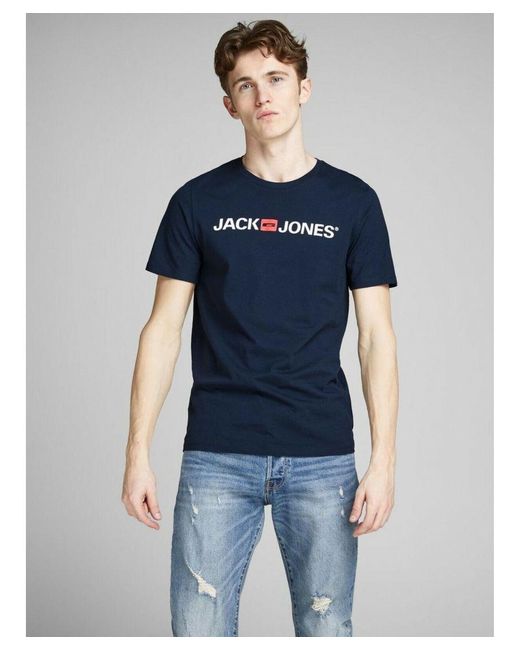 Jack & Jones Blue Designer Crew Neck T-Shirts Short Sleeve for men