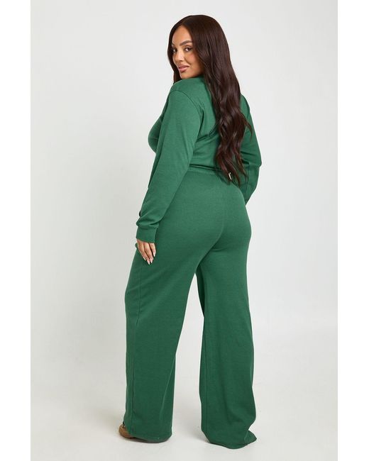 Boohoo Green Plus Rib Wide Leg Trousers