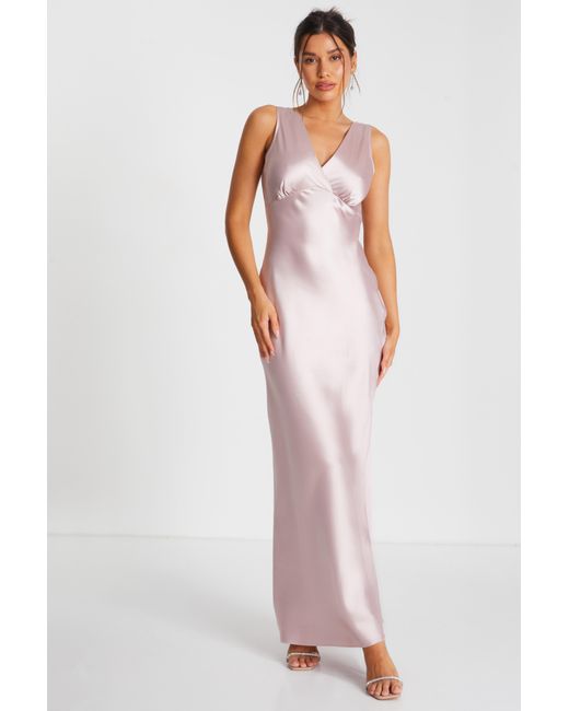 Quiz Satin Wrap Maxi Dress in Pink Lyst UK
