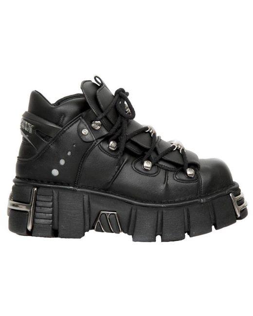 New Rock Black Vegan Leather Gothic Boots- M-106-Vs1