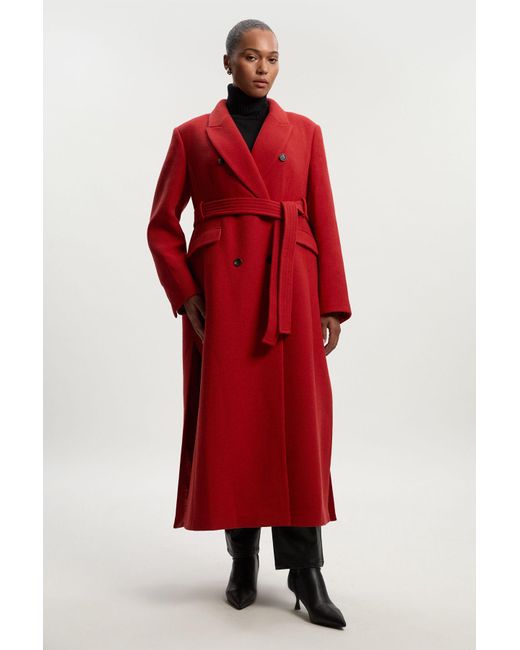 Karen Millen Plus Size Wool Double Breasted Belted Tailored Maxi Coat