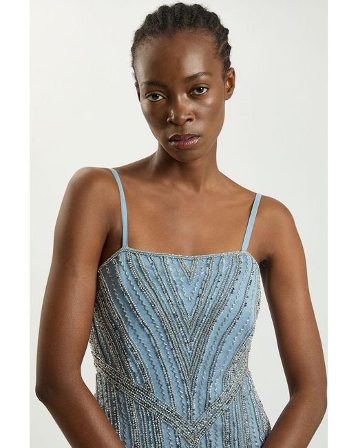 Karen Millen Blue Petite Crystal Corset Maxi Dress