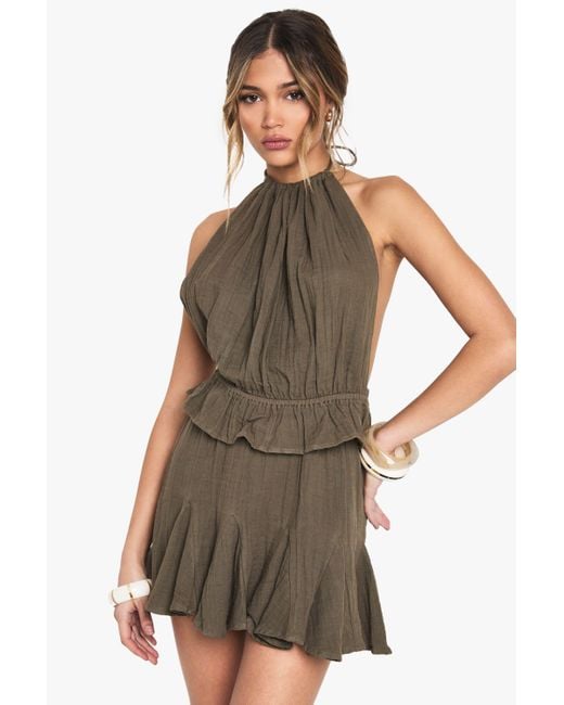 Boohoo Green Cheesecloth Halterneck Crop Top