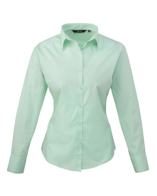 PREMIER Green Ladies Poplin Long-Sleeved Blouse (Aqua)