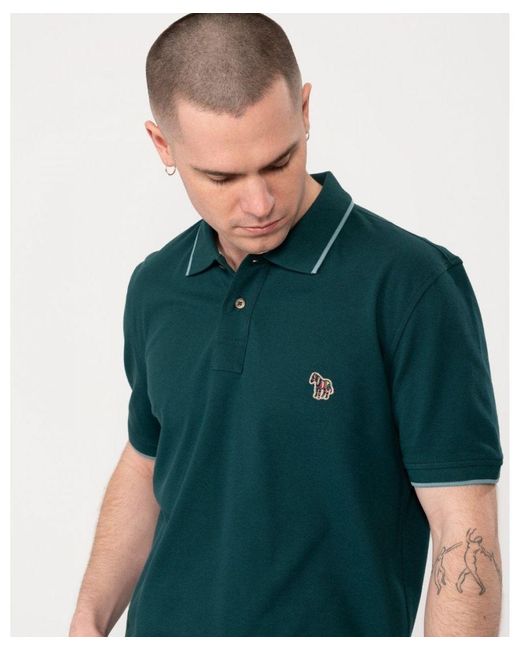 Paul Smith Green Ps Regular Fit Short Sleeve Zebra Polo Shirt With Contrast Tipping for men
