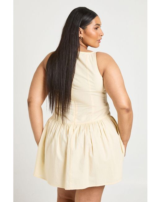 Boohoo Natural Plus Boat Neck Button Down Detail Skater Mini Dress