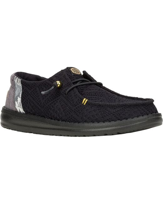 HeyDude Black Wendy Boho Crochet Loafers
