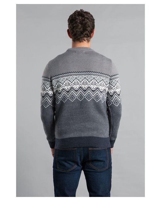 Kensington Eastside Gray Mid Crew Neck Jumper With Jacquard Knit for men