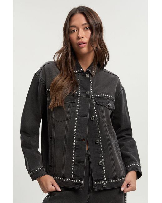 Boohoo Black Studded Oversized Denim Jacket