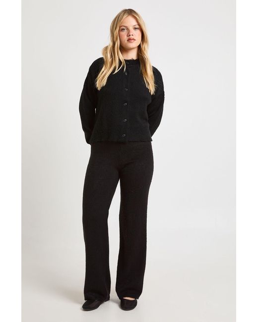 Boohoo Black Petite Soft Knit Button Through Cardigan And Wide Leg Trouser Co-Ord