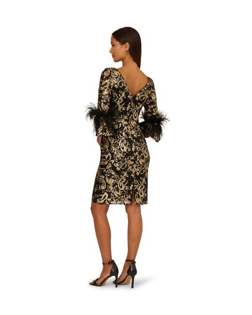 Adrianna Papell Black Sequin Emb Midi Dress