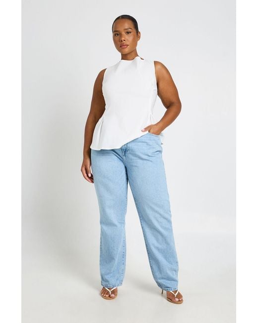 Boohoo Blue Plus Basics High Waist Mom Jean