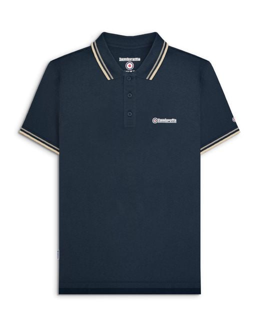 Lambretta Blue Cinder Cream Twin Tipped Polo Shirt for men