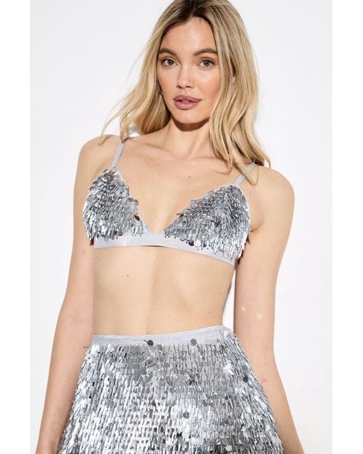 MissPap Gray Premium Mixed Sequin Embellished Bralet