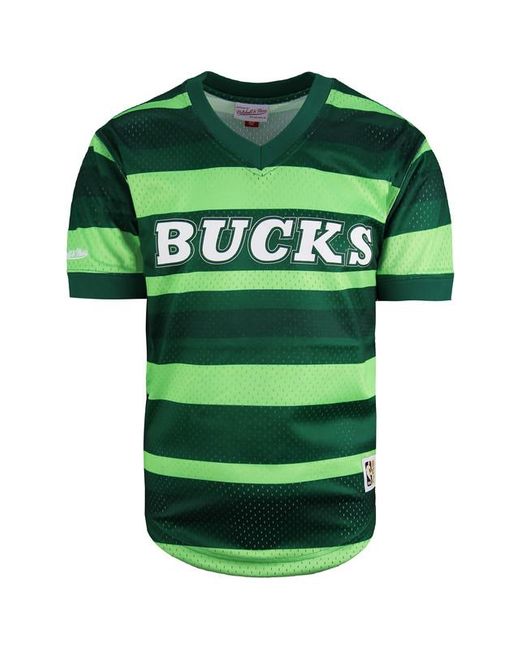 Mitchell & Ness Green Nba Bucks Wordmark Mesh T-Shirt for men