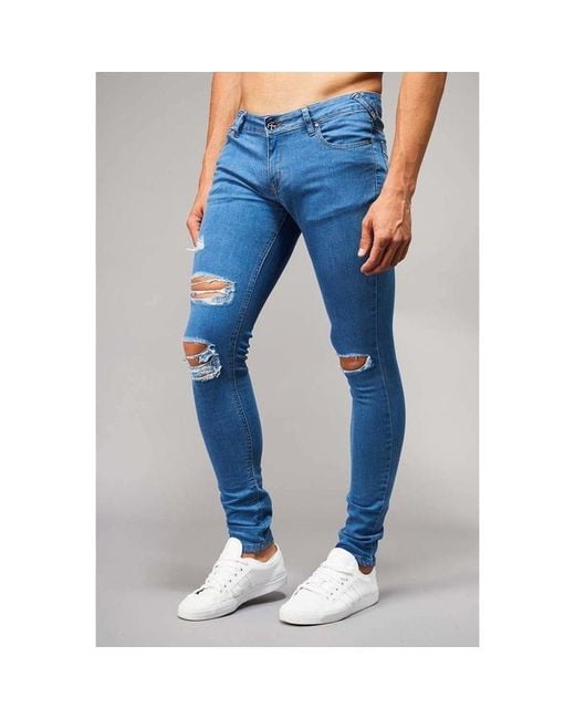 Criminal Damage Blue Ripper Jeans Dark Wash for men