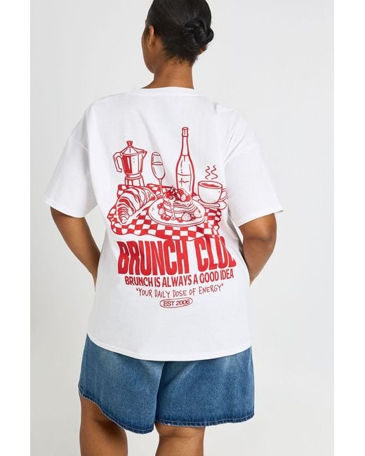 Boohoo White Plus Brunch Club Printed T Shirt