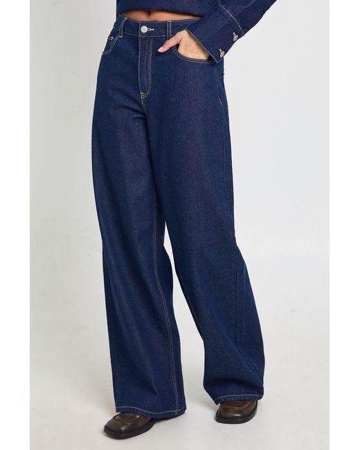 Boohoo Blue High Waist Wide Leg Jean