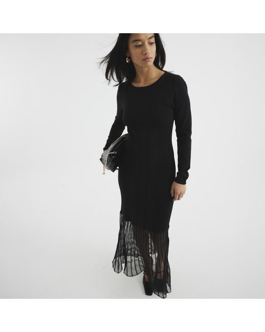River Island Black Maxi Dress Petite Mesh Hem Viscose