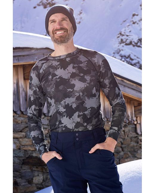 Mountain Warehouse Blue 'Talus' Printed Round Neck Top Quick Dry Winter Base Layer for men