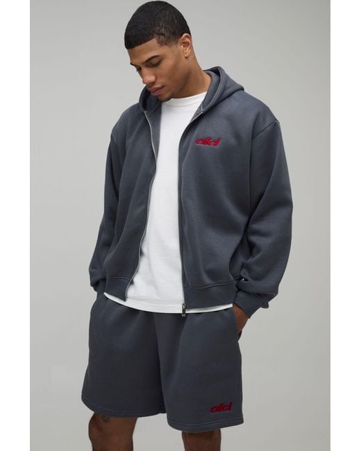 BoohooMAN Blue Oversized Boxy Ofcl Zip Through Hooded Short Tracksuit for men