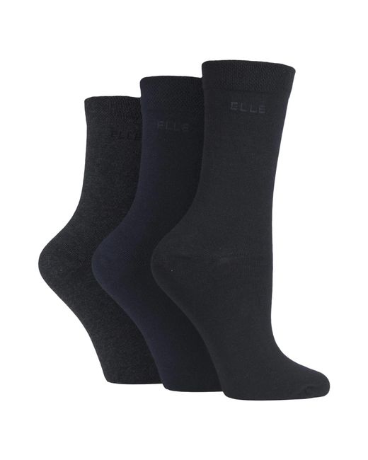 Elle Blue 3 Pack Ladies Plain Cotton Socks