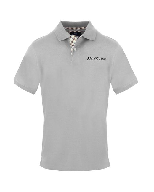 Aquascutum Gray Embroidered Logo Polo Shirt Cotton for men