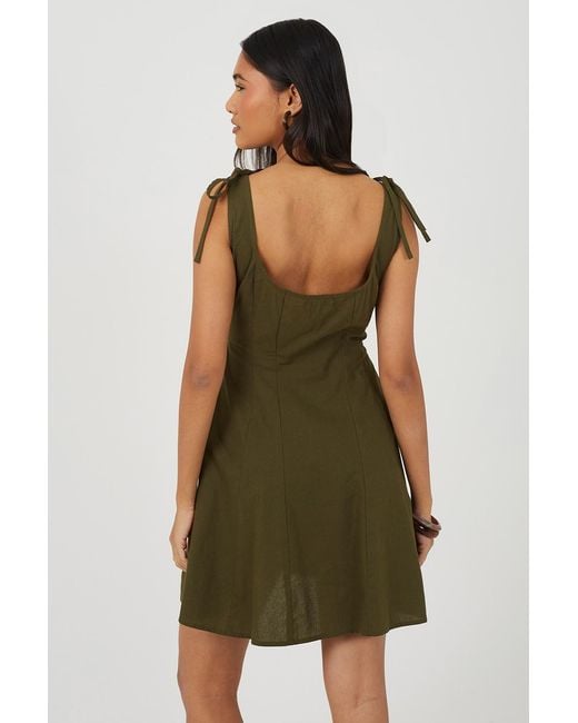 Brave Soul Green Strappy Button Front A-Line Mini Dress