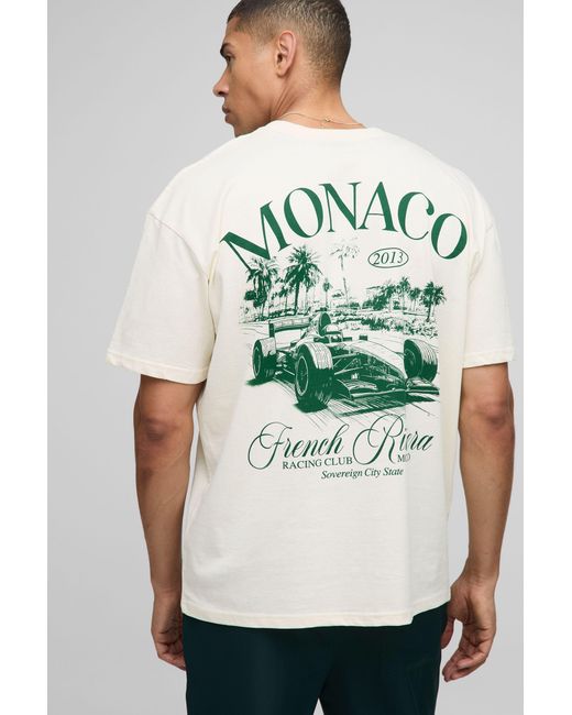 BoohooMAN Green Ecru Oversized Monaco Racing T-shirt for men