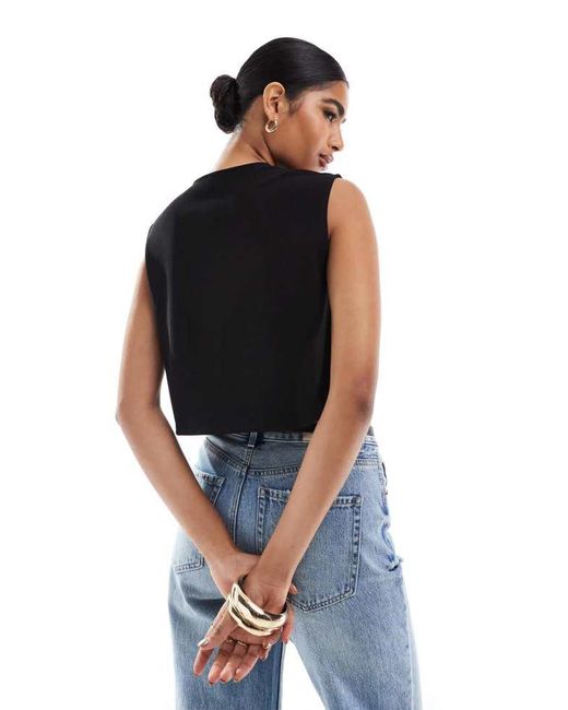 ASOS Black Ribbed Wide Shoulder Boxy Cropped Waistcoat